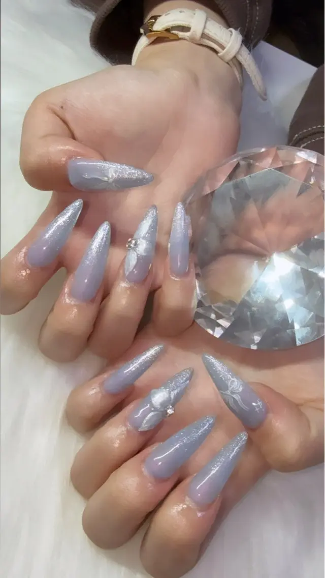 ネイル グラデーション キラキラネイル ラメ(グリッター) ラメグラデーション 水色 Ange saraのネイルデザイン