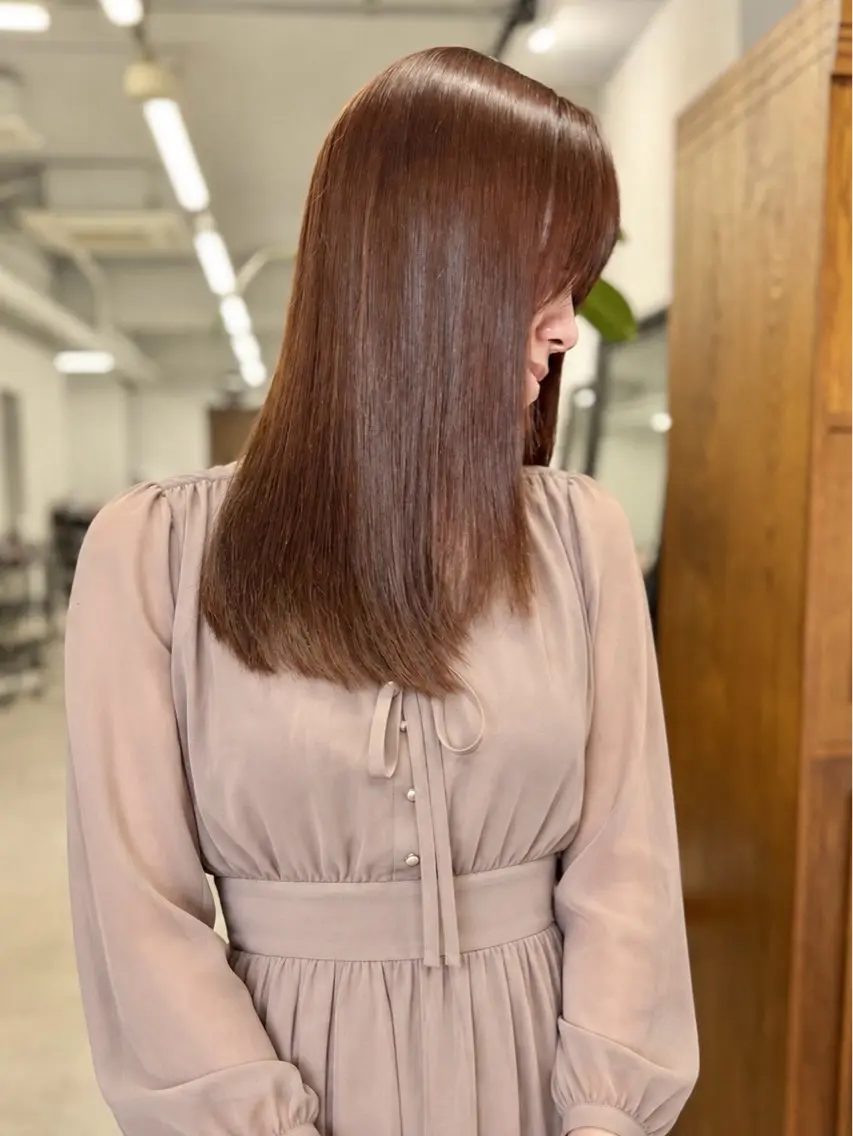セミロング カラー ブラウンカラー 透明感カラー ナチュラルブラウン ピンクカラー 縮毛矯正 ヘアカラー 縮毛矯正 トリートメント 京都/縮毛矯正/ 髪質改善/Ukyoのヘアスタイル