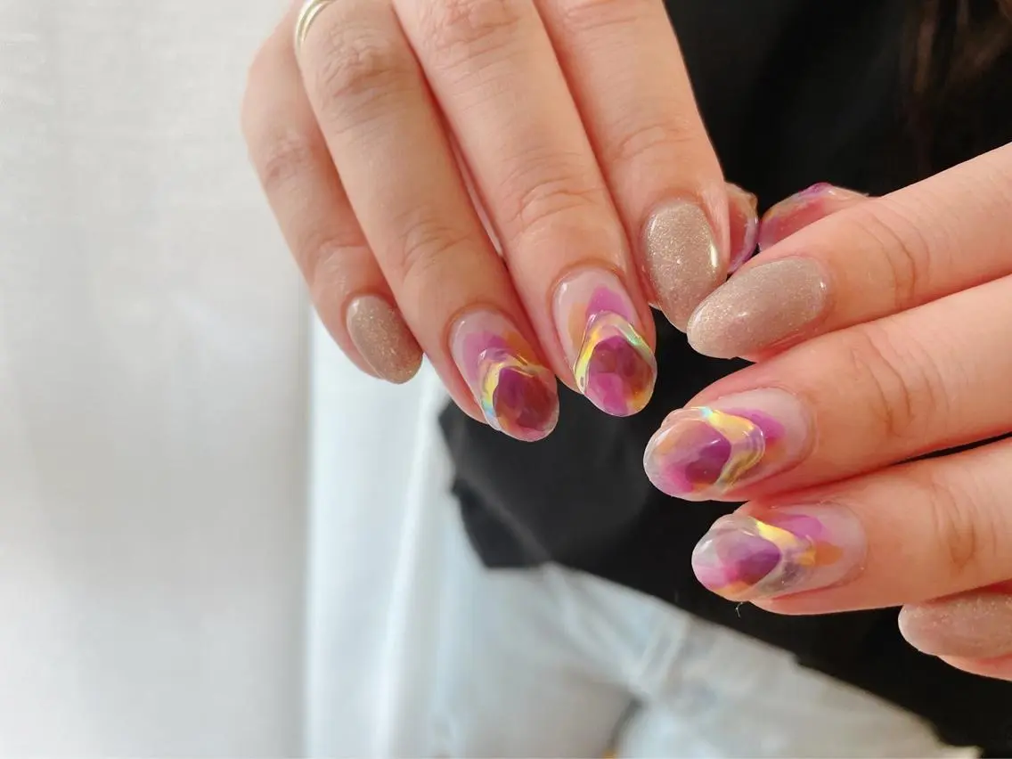 ネイル 桜ネイル フレンチネイル ジェルネイル ガラスフレンチ 韓国ネイル ハンドネイル kiki nail &brow二子玉川のネイルデザイン