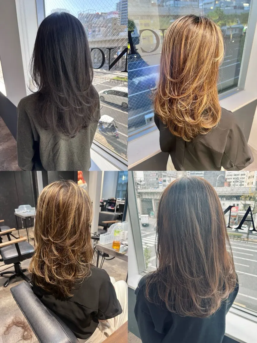 ミディアム カラー レイヤーカット 穐田 航のヘアスタイル