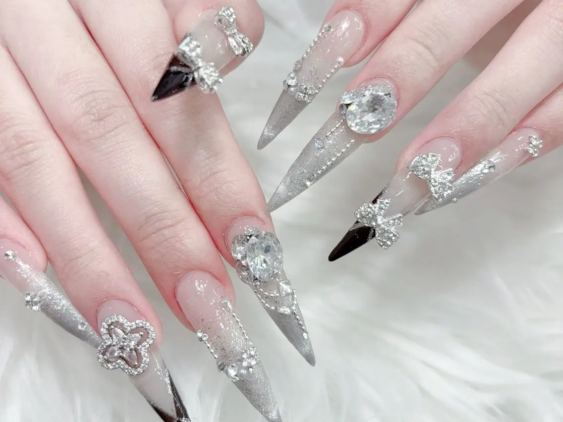 ネイル 成人式 大理石ネイル(マーブル) リボン 夏ネイル ネイルチップ ハンドネイル MoMoA Nail ネイル長さ出し専門店のネイルデザイン