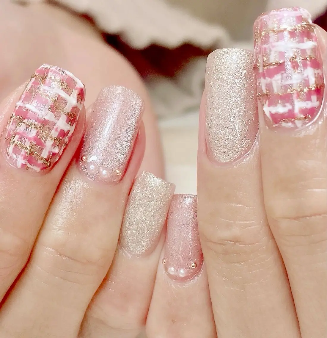 ネイル ラメ(グリッター) マグネットネイル 持ち込み ツイードネイル 冬ネイル ハンドネイル Nail Salon K 🧸美爪育成のネイルデザイン
