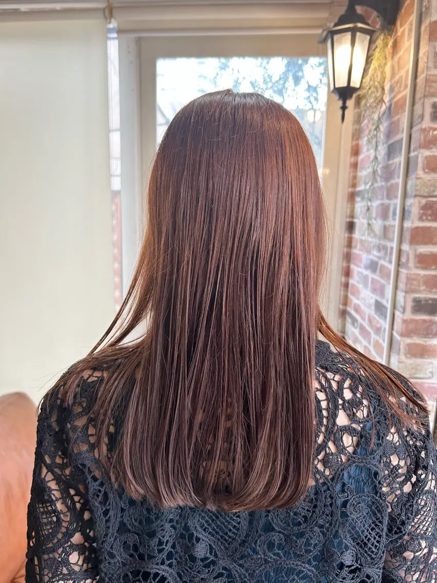 ロング カラー ブラウンカラー オレンジ オレンジブラウン カット ヘアカラー トリートメント 三 浦のヘアスタイル