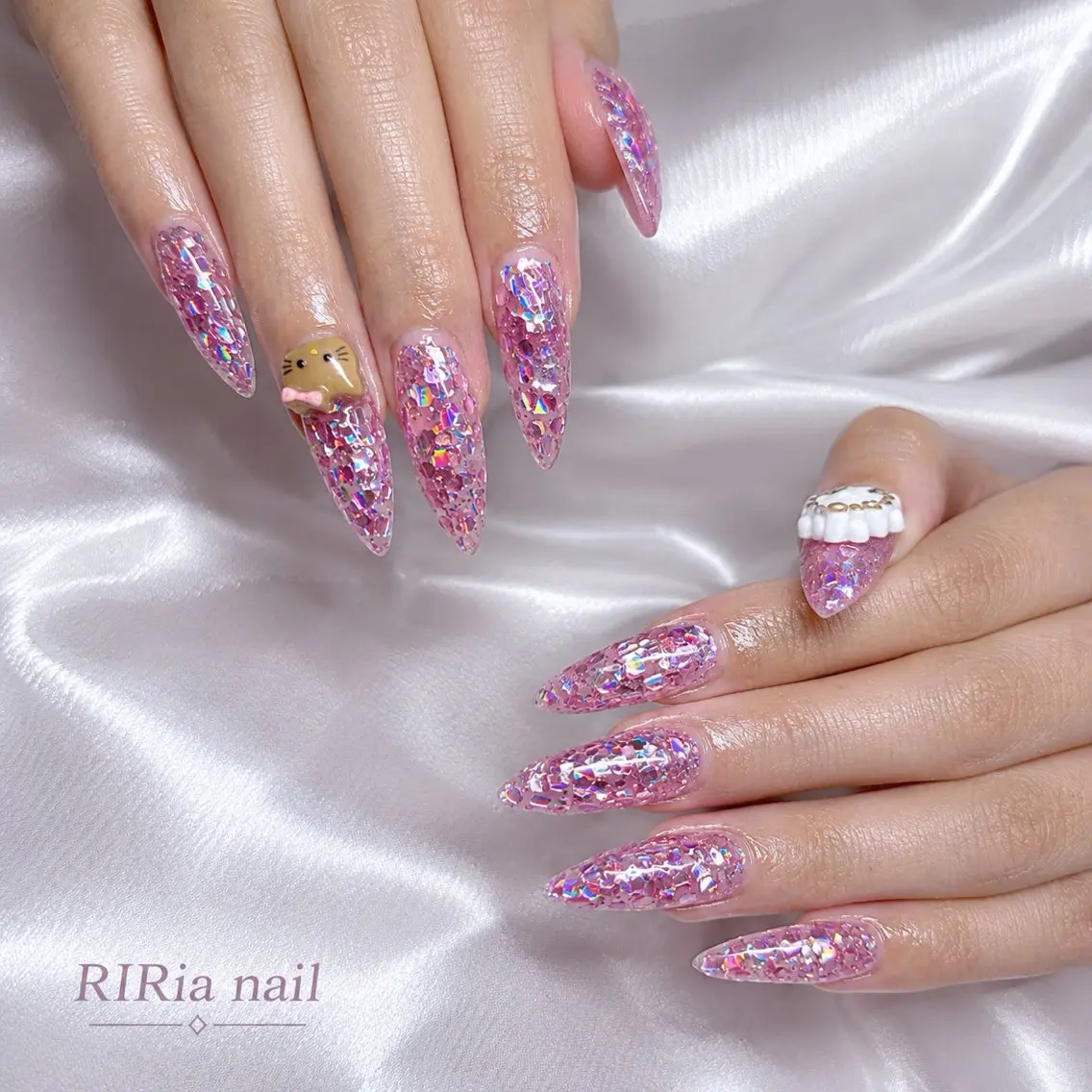 ネイル ラメ(グリッター) ピンク ハンドネイル 🎀RIRia nail🎀のネイルデザイン