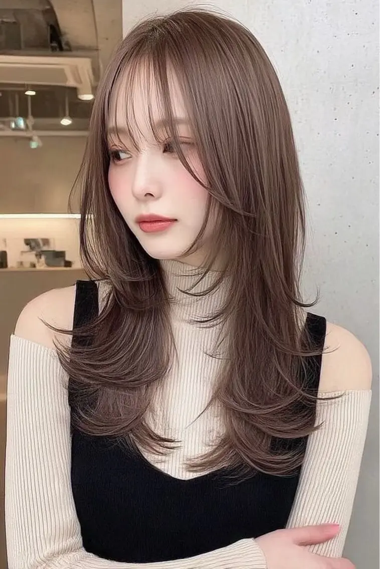 セミロング カラー ヘアカラー 韓国×艶ハイトーンが かわいい✨️リオ🍒のヘアスタイル