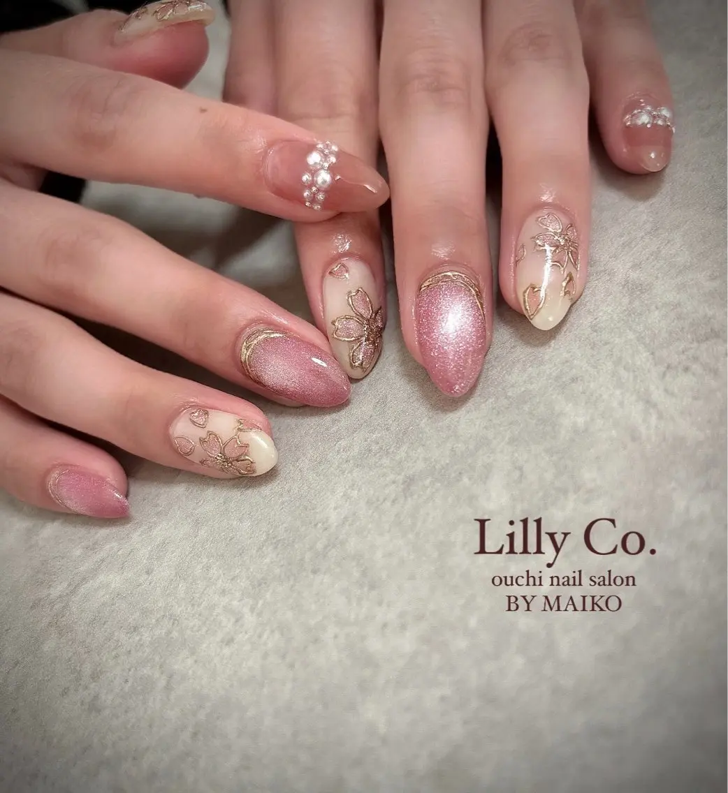 ネイル 桜ネイル 春ネイル ハンドネイル ハンドケア Lilly Co.のネイルデザイン