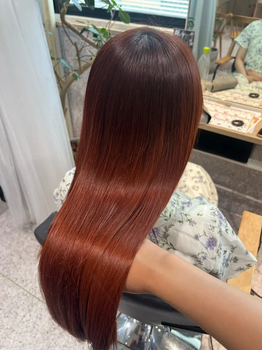 ロング カラー ブリーチ ダブルカラー ブリーチなしカラー オレンジ 顔周りカット カット ヘアカラー トリートメント 髪質改善&艶カラー/ ほんだあみ (♡)のヘアスタイル