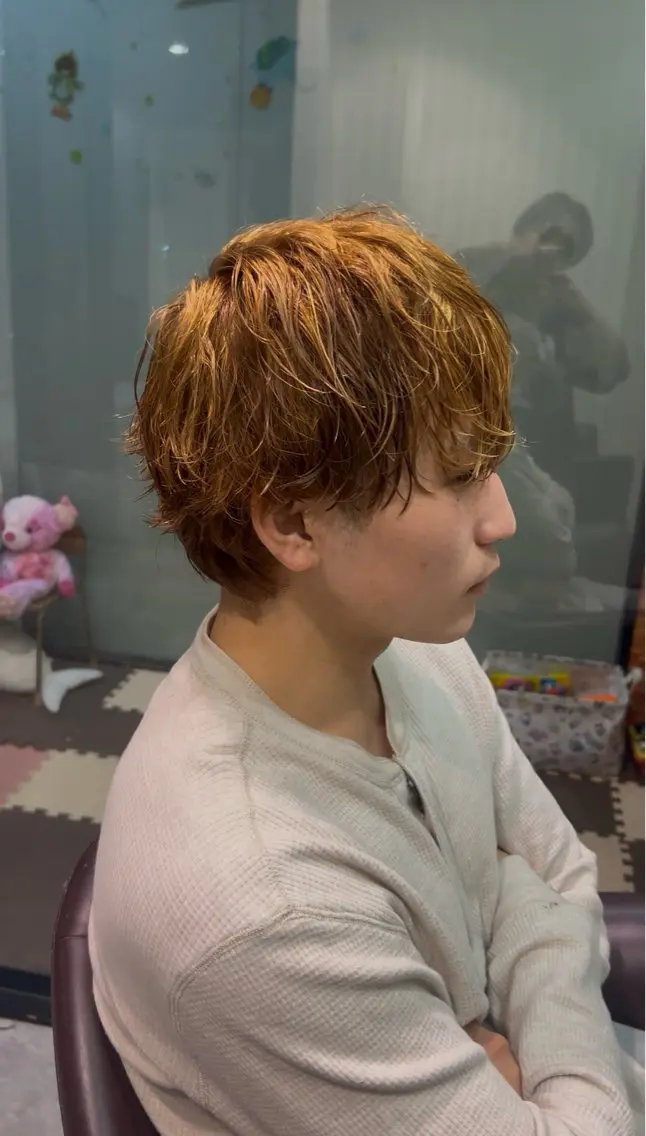 ショート カラー パーマ メンズ メンズハイトーン マッシュ メンズパーマ ハイトーンカラー カット パーマ 🍁メンズ特化美容師 /関根玲空🍁のヘアスタイル