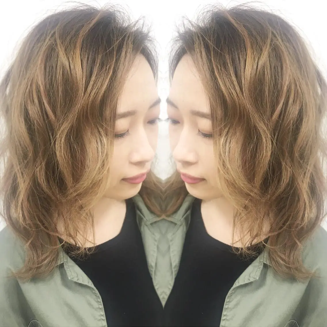 セミロング カラー バレイヤージュ レイヤーカット カット ヘアカラー ブリーチ/バレイヤ ージュ川端裕司のヘアスタイル