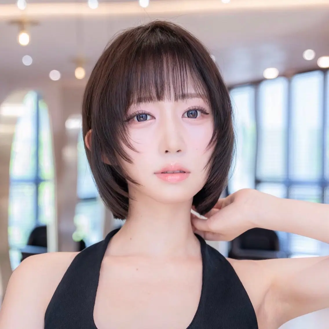 ミディアム 切りっぱなしボブ ショートボブ ボブレイヤー ボブ くびれヘア カット トリートメント 渋谷ボブ特化 /田中航平のヘアスタイル