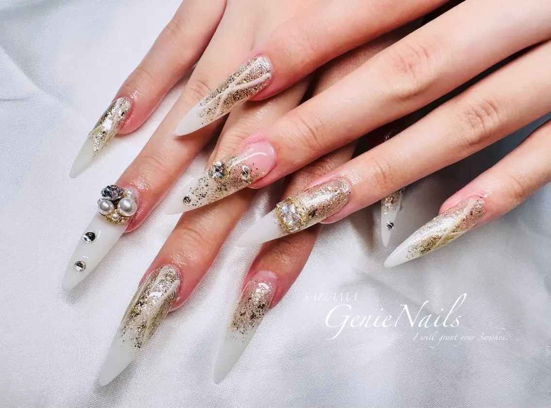 メンズ ネイル アートネイル 長さ出し 氷ネイル・うるうるネイル ロングネイル 持ち込み Genie Nailsのネイルデザイン
