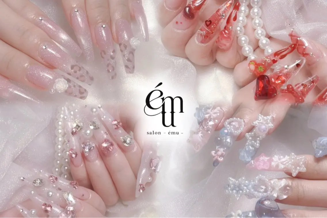 ネイル アートネイル 長さ出し キラキラネイル 韓国ネイル ロングネイル -ému- k.oのネイルデザイン