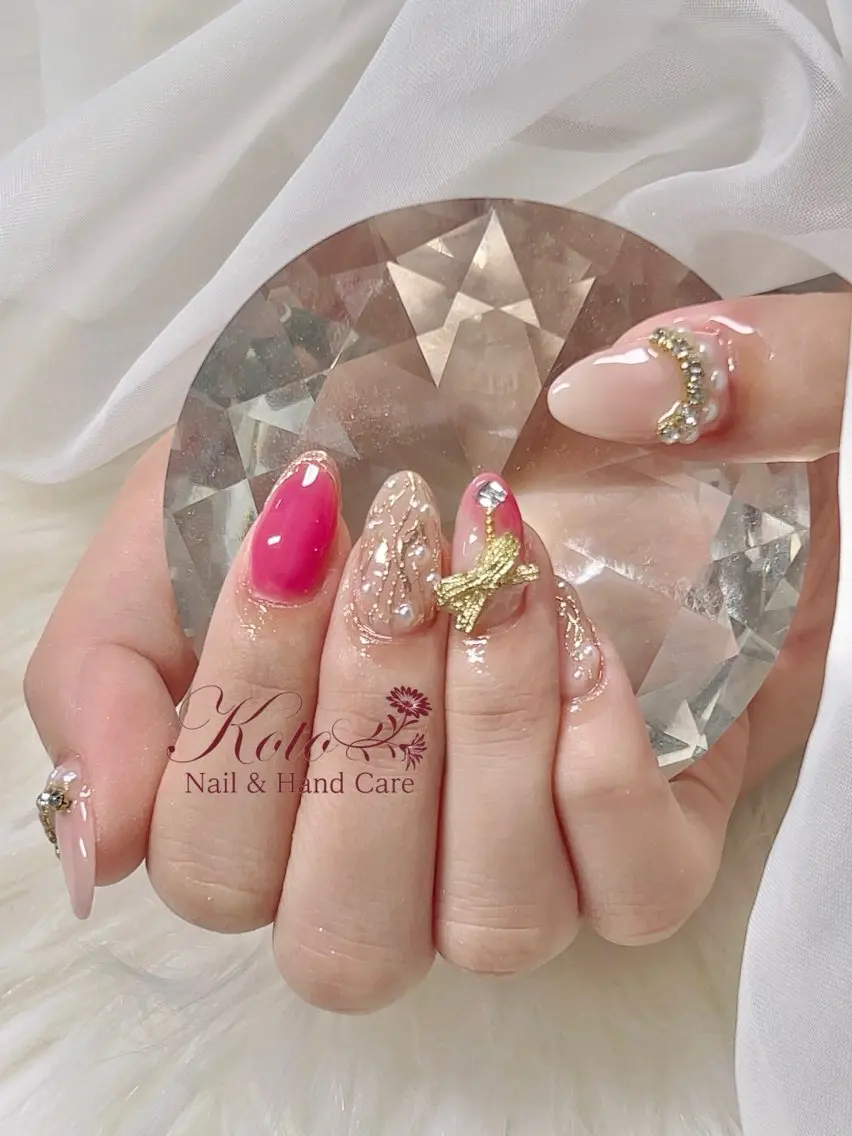 ネイル 長さ出し ジェルネイル 持ち込み ニュアンスネイル 赤色 ハンドネイル Nail Salon KOTOのネイルデザイン