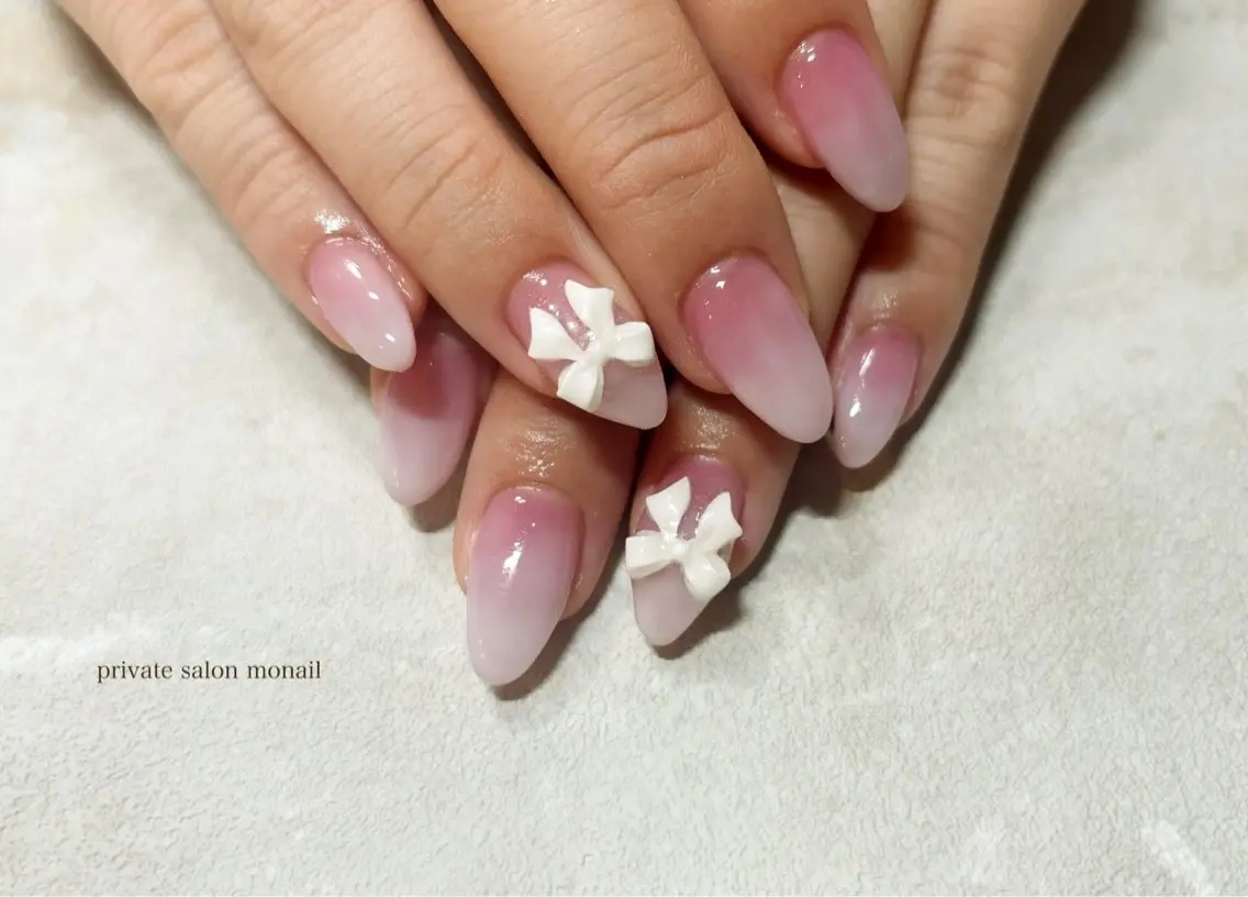 ネイル グラデーション リボン ハンドネイル nail salon monailのネイルデザイン