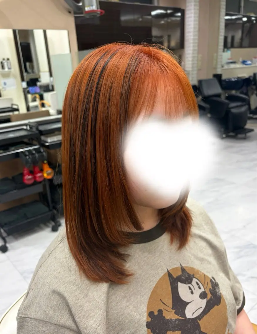 セミロング カラー ブラウンカラー オレンジ カット ヘアカラー 🍊小川実里🍊 /カラーレイヤーのヘアスタイル