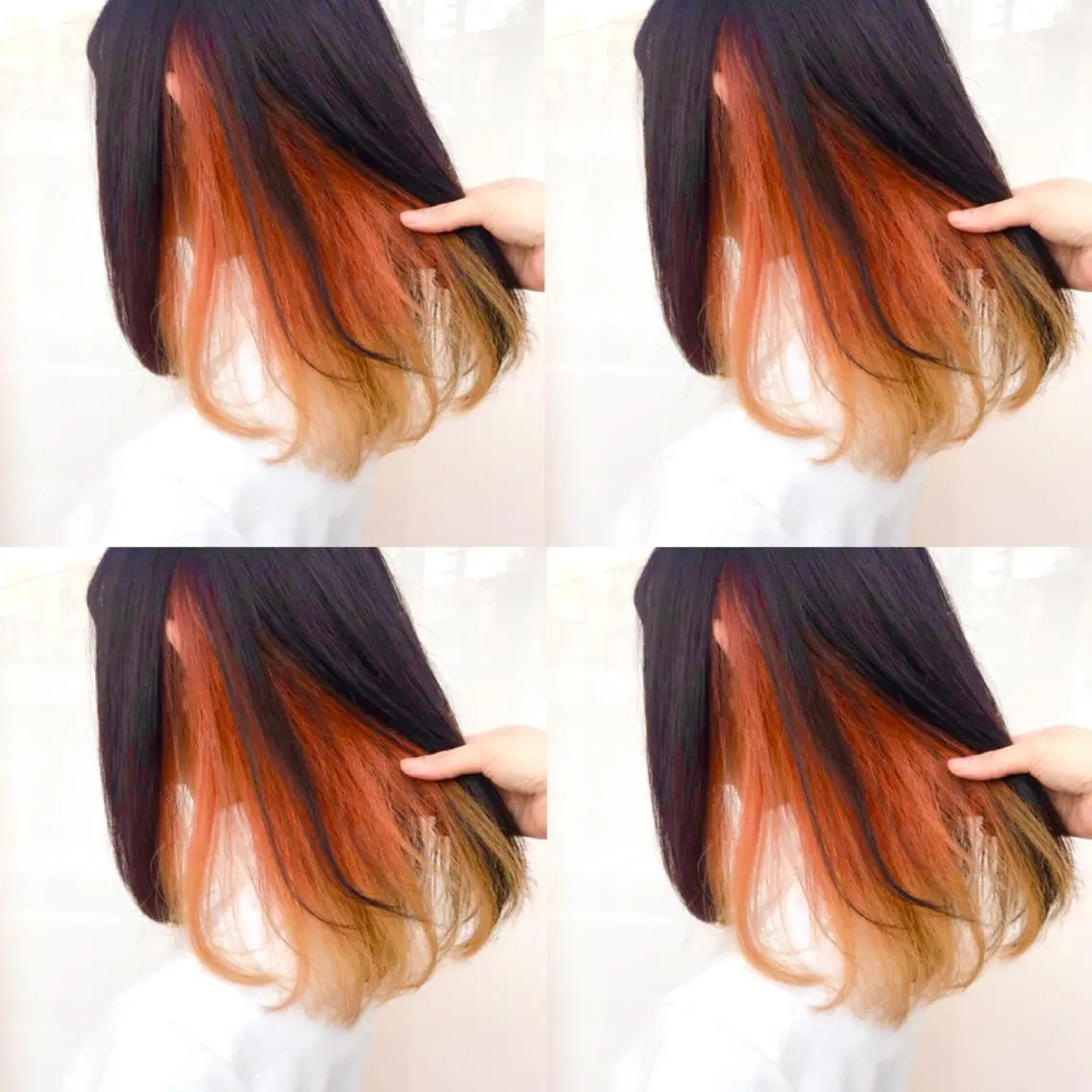 セミロング カラー ブリーチ グラデーションカラー インナーカラー オレンジ ウルフカット ハッシュカット/七海のヘアスタイル