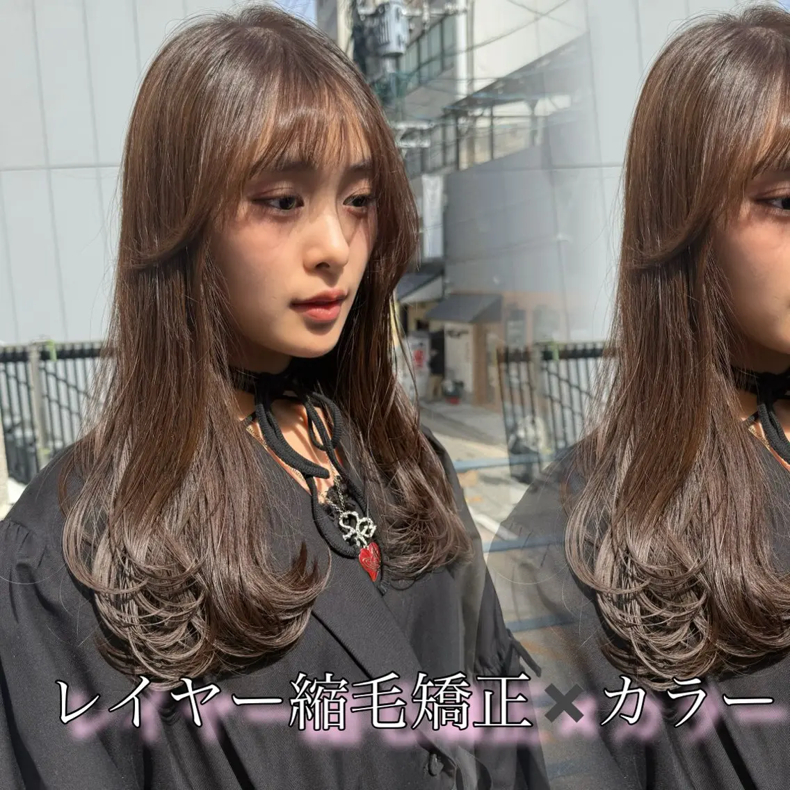 ロング レイヤーカット 縮毛矯正 カット ヘアカラー 縮毛矯正 トリートメント 尾崎 海璃のヘアスタイル