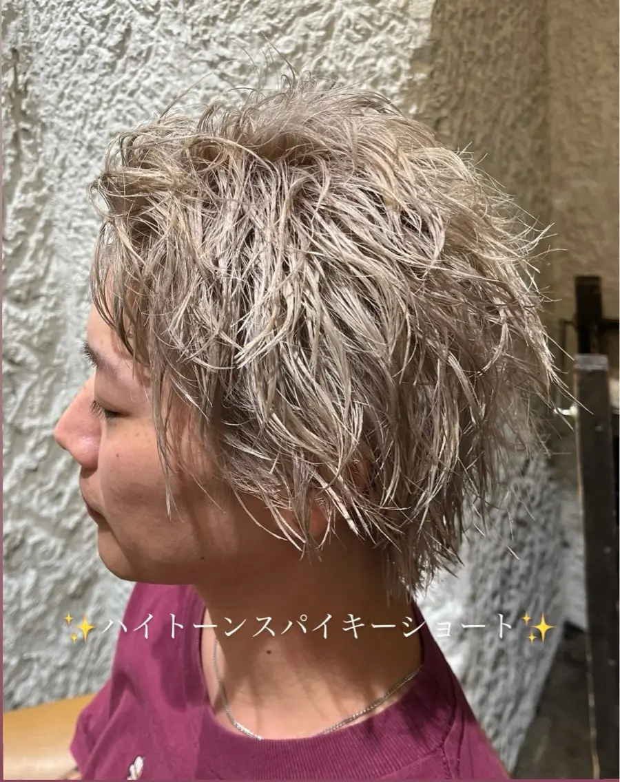 ショート カラー パーマ メンズ メンズブリーチ スパイキーショート ブリーチ ショートヘア ヘアカラー 𝑹𝒆𝒊𝒚𝒂 🥀/名駅/艶カラーのヘアスタイル