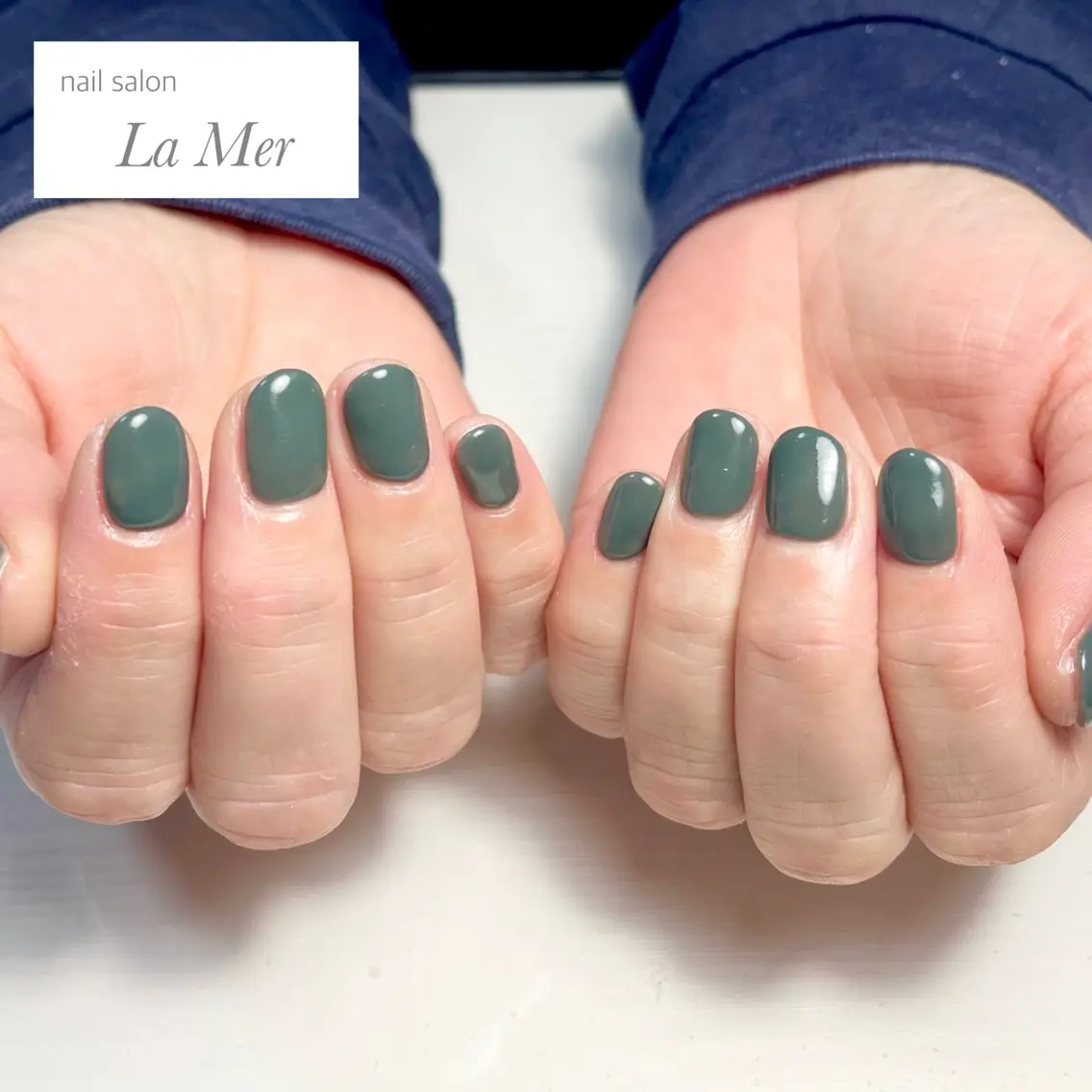 ネイル ジェルネイル グリーン ワンカラーネイル ショートネイル 春ネイル ハンドネイル nailsalon La Merのネイルデザイン