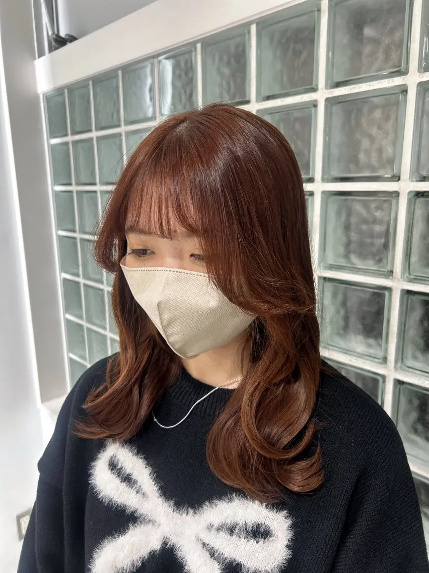 セミロング カラー カット 縮毛矯正 愛結 暖色カラー🎀🩰のヘアスタイル