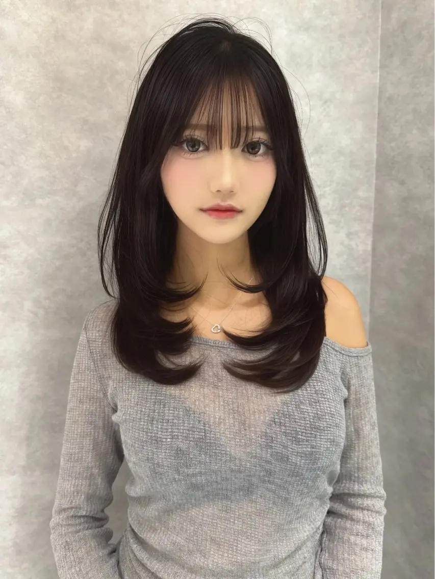 ロング くびれヘア ヨシンモリ 韓国風ヘア レイヤーカット カット ヘアカラー トリートメント MASHU韓国ヘア/ レイヤー/透明感カラのヘアスタイル