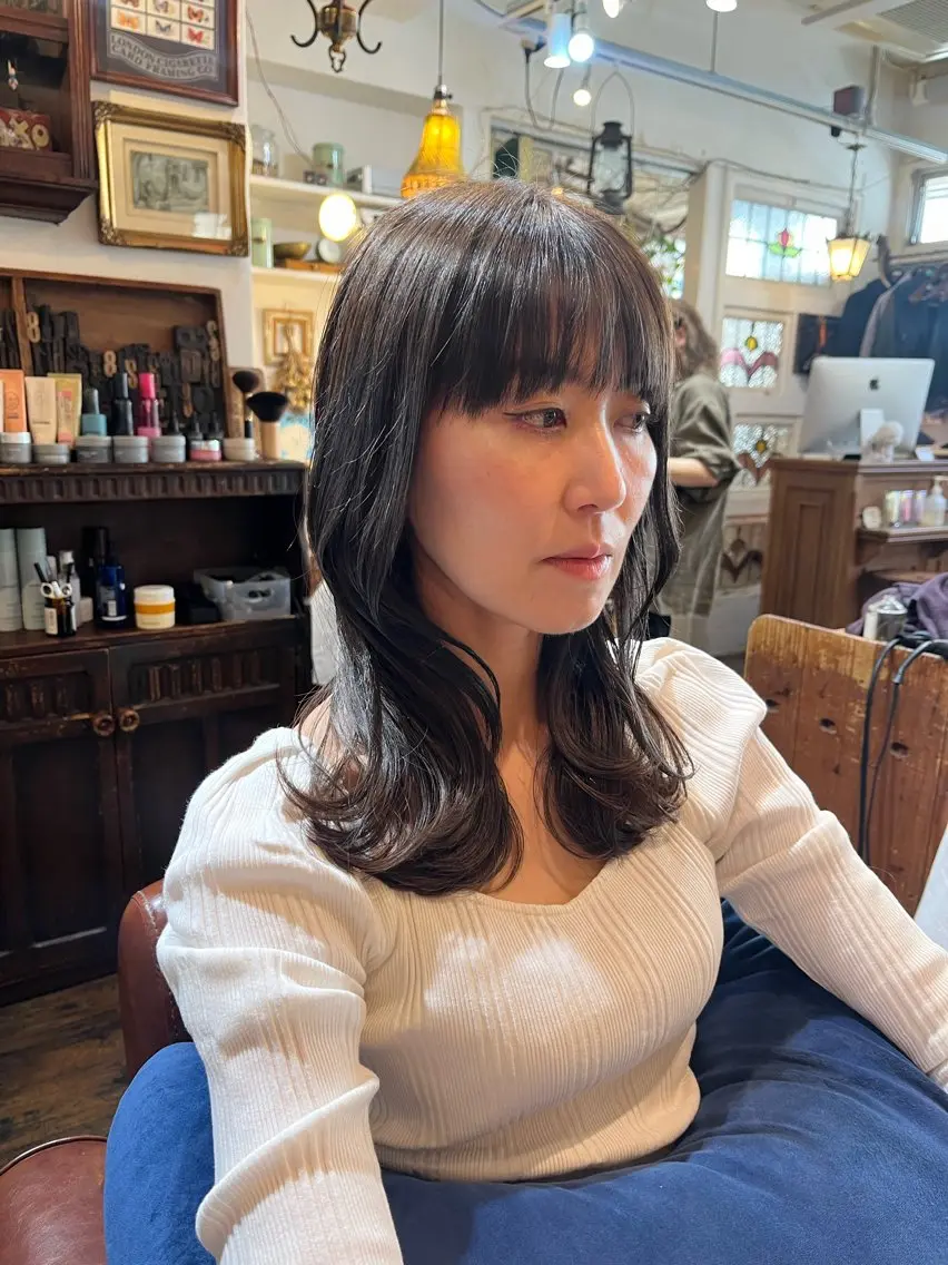 ミディアム 顔周りカット レイヤーカット トレンドパーマ 🌱ショート/緒方椋のヘアスタイル