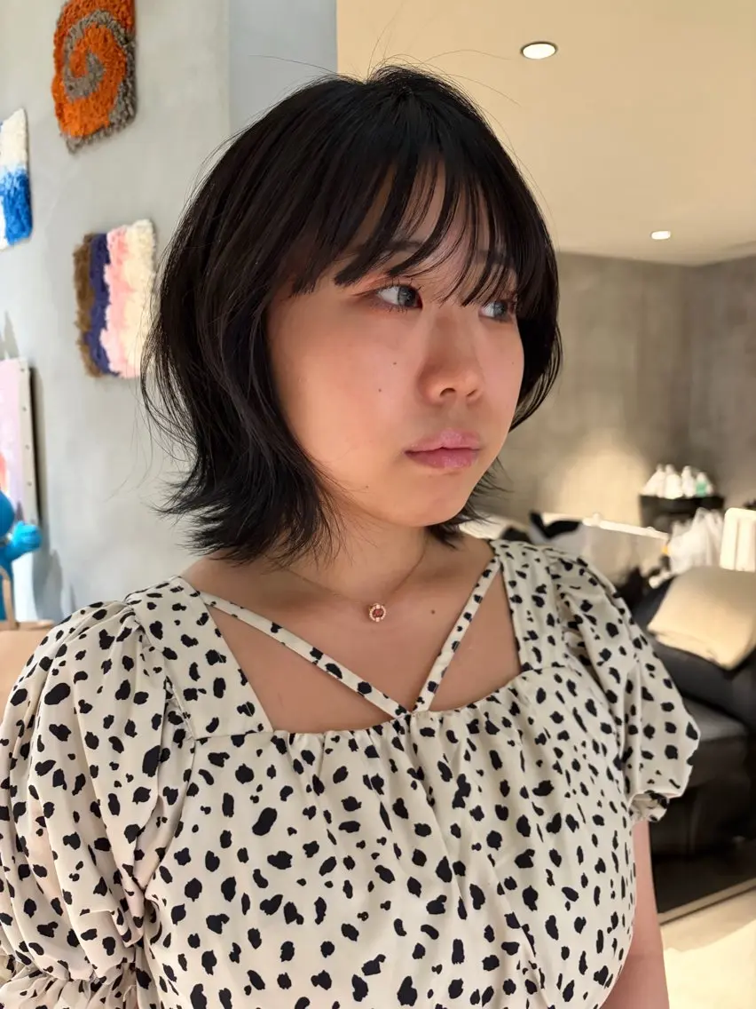 ミディアム ボブ くびれヘア ヘアカラー ⟡.·結/心斎橋 /カラーモデル募集中のヘアスタイル
