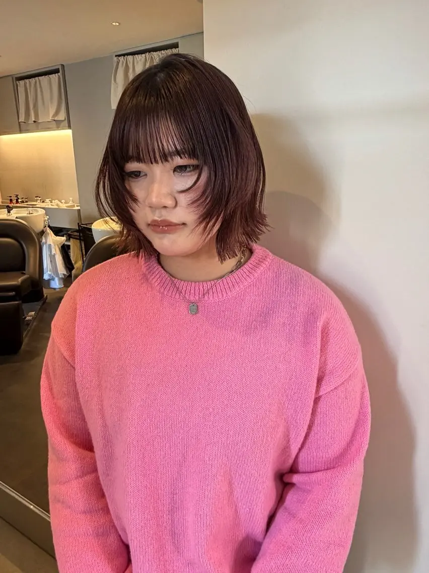 ショート カラー ボブレイヤー 黒髪 ブリーチ ダブルカラー ブリーチなしカラー カット ヘアカラー トリートメント MIU/ルーツカラー 顔まわりレイヤーのヘアスタイル