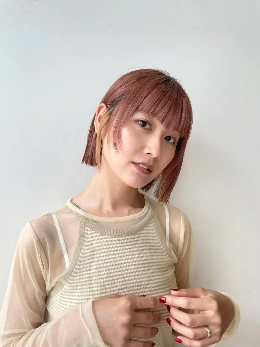 ショート カラー ベージュカラー ダブルカラー インナーカラー オレンジ ピンクカラー 顔まわり🥨レイヤー /透明感/水口舞奈のヘアスタイル
