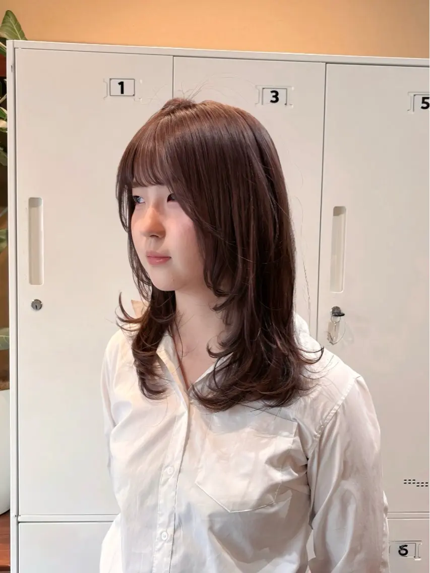 セミロング カラー ブリーチ ブラウンカラー 透明感カラー ダブルカラー レイヤーカット カット ヘアカラー トリートメント saho ⟡.·のヘアスタイル