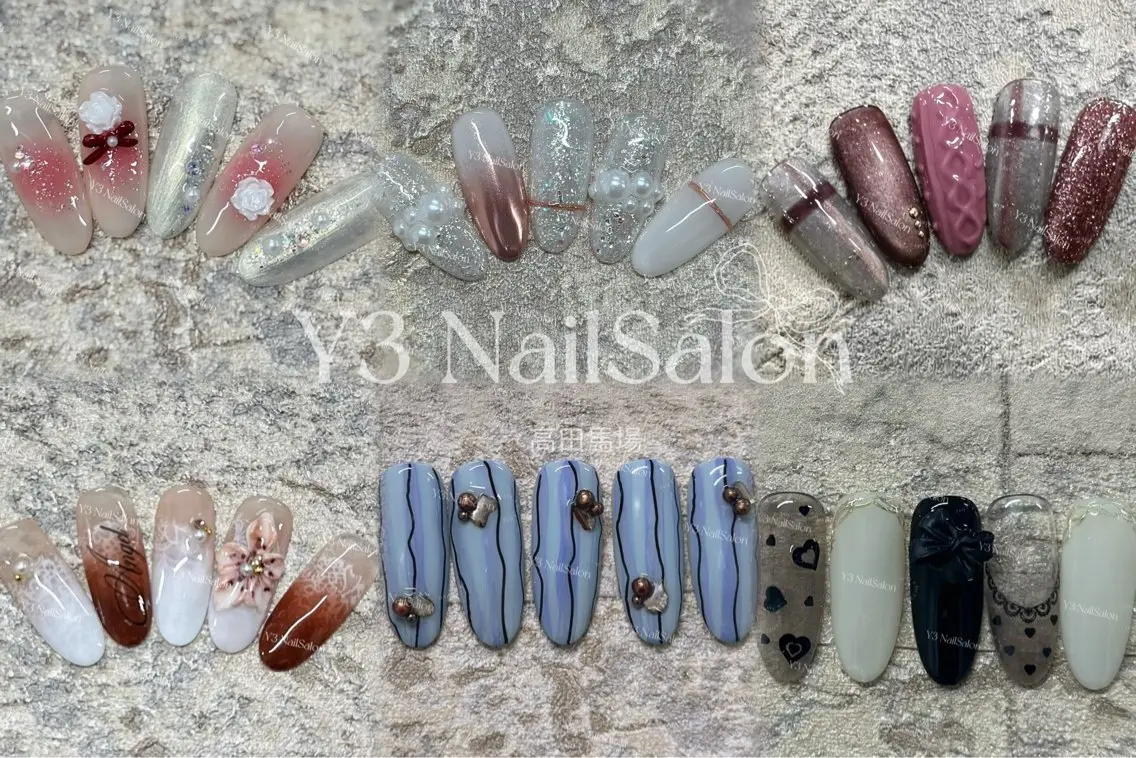 ネイル フラワーネイル ガーリー ゴージャス キラキラネイル 韓国ネイル ハンドネイル Y3 NailSalonのネイルデザイン