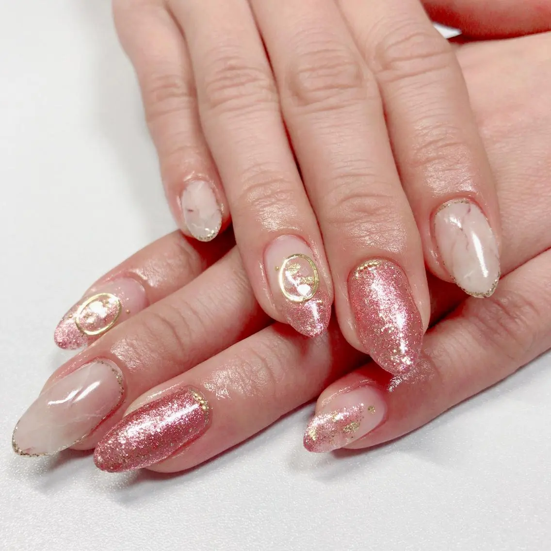 ネイル ラメ(グリッター) 大理石ネイル(マーブル) ピンク S Nailのネイルデザイン