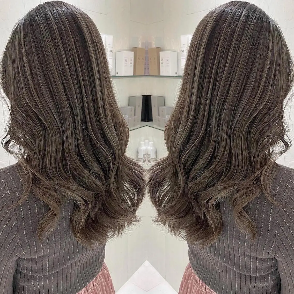 セミロング カラー アッシュ 透明感カラー ハイライトカラー オリーブグレー 外国人風カラー ヘアカラー トリートメント 河合秀明/ショート /ボブ/レイヤーのヘアスタイル