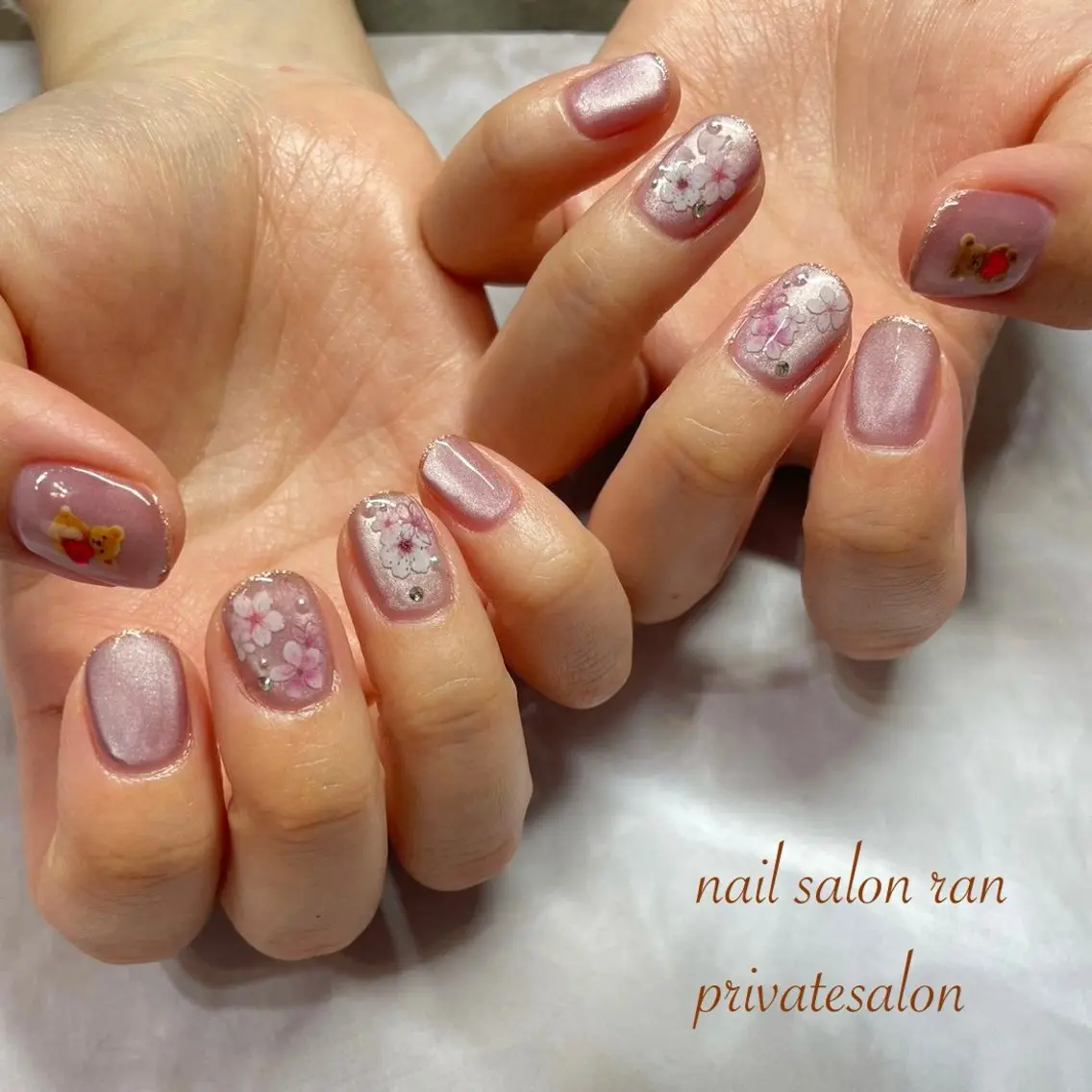 ネイル 桜ネイル マグネットネイル ピンク 春ネイル ハンドネイル ハンドケア nailsalon ranのネイルデザイン