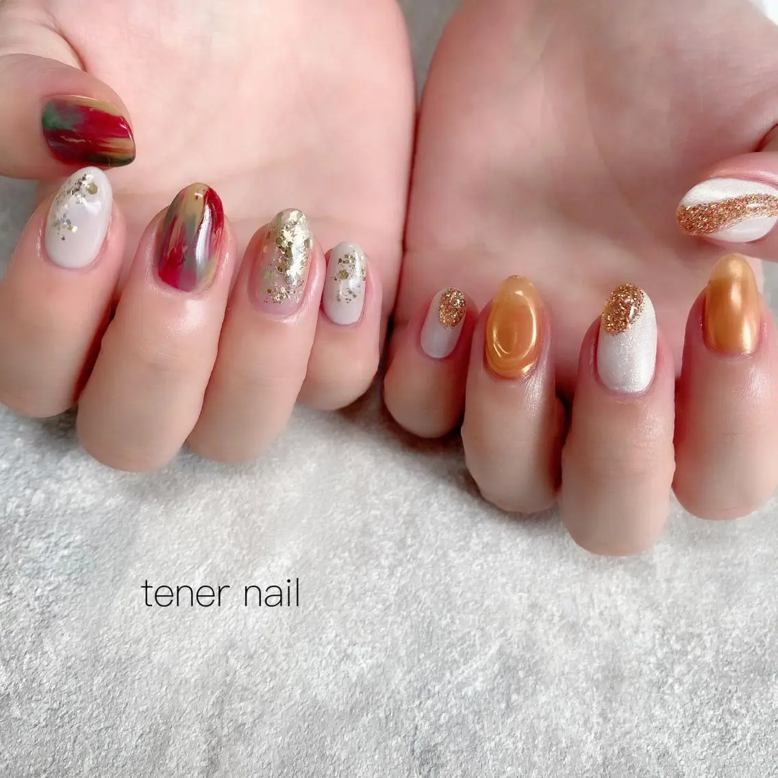 ネイル ミラーネイル ニュアンスネイル オレンジ テネルネイル tener nailのネイルデザイン