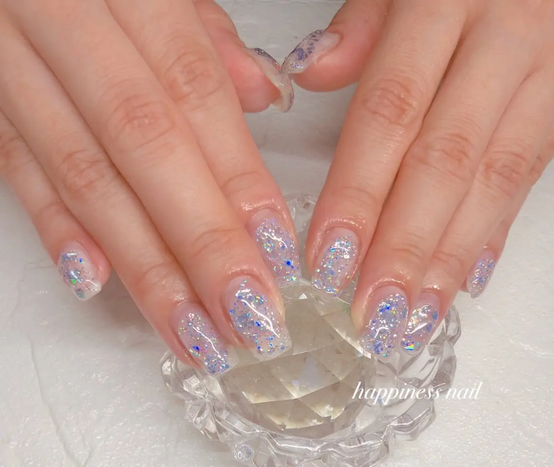 ネイル クリアネイル キラキラネイル ラメ(グリッター) ぷっくりネイル happiness nailのネイルデザイン