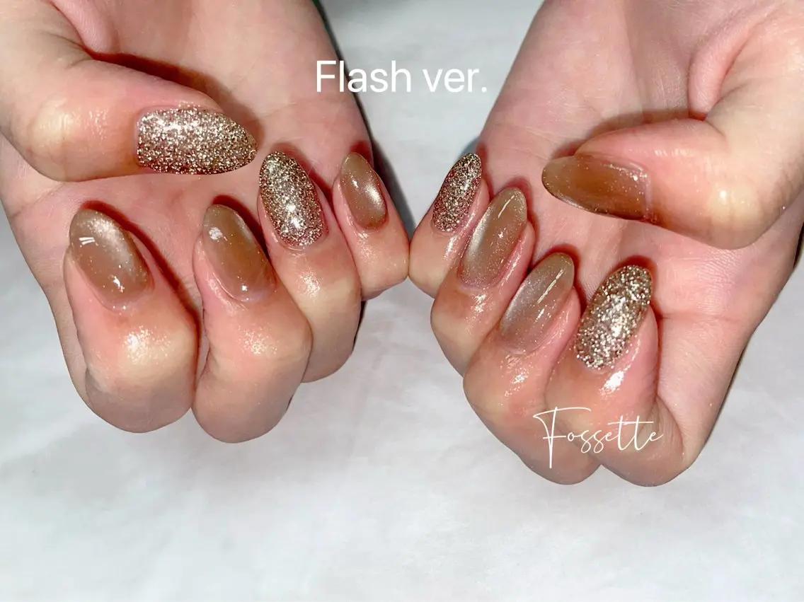 ネイル フラッシュネイル キラキラネイル ラメ(グリッター) マグネットネイル ハンドネイル nailsalon Fossetteのネイルデザイン