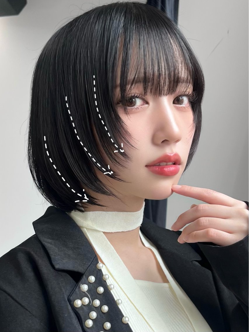 ショート カラー カット 縮毛矯正 自撮り盛れ💜小顔 ♡ウルフボブ/渋谷のヘアスタイル