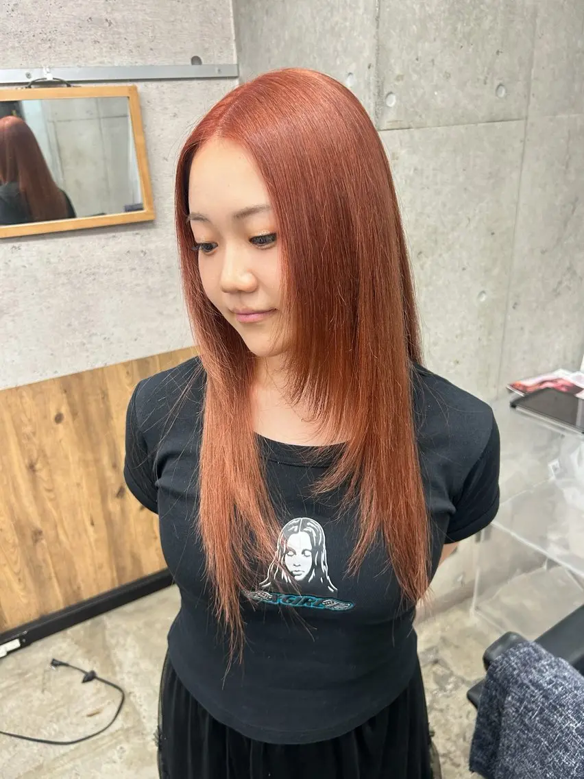 ロング カラー ブリーチ ブラウンカラー オレンジ オレンジブラウン 縮毛矯正 ヘアカラー 🌈キムラ ヒナタ🌈のヘアスタイル