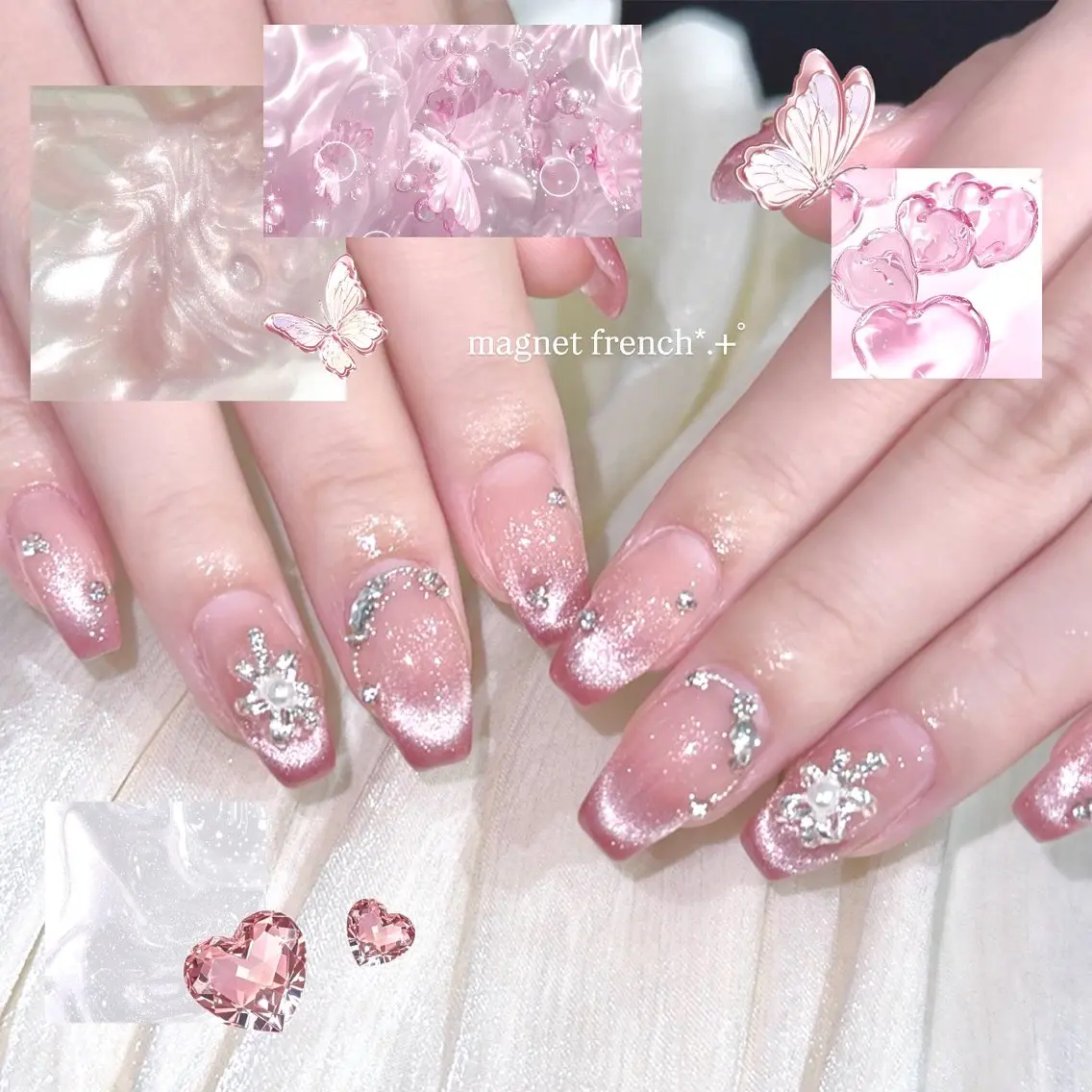 ネイル フレンチネイル マグネットネイル マグネットフレンチ 持ち込み ピンク 🎀mahiro🎀 #ガーリーのネイルデザイン