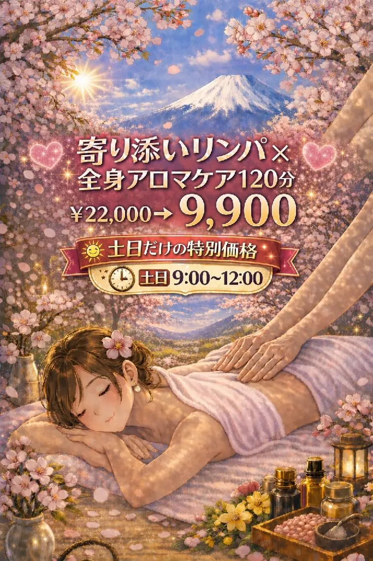 【🌄土日祝日㊗️朝9～昼12限定🌄】💖寄り添いリンパ×全身アロマ💖120分￥22,000→￥9,900の写真