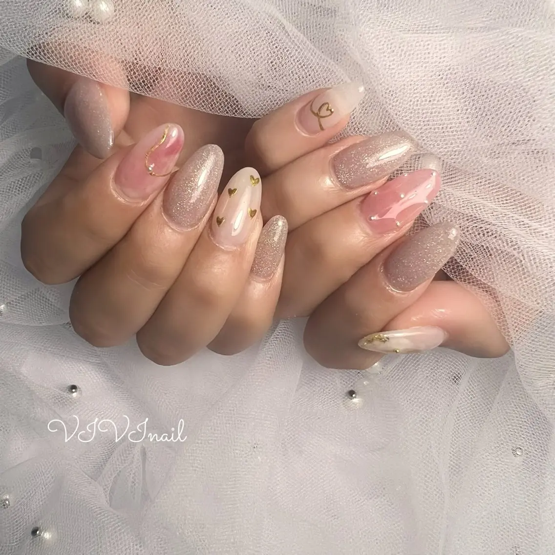 ネイル ガーリー ピンク ハンドネイル vivi nailのネイルデザイン