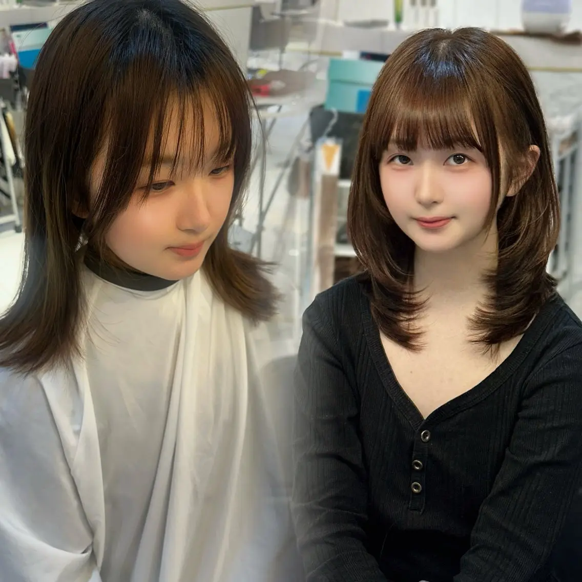 ミディアム カラー ミディアムレイヤー レイヤーカット カット ヘアカラー トリートメント 心斎橋/縮毛矯正 /艶髪カラーのヘアスタイル