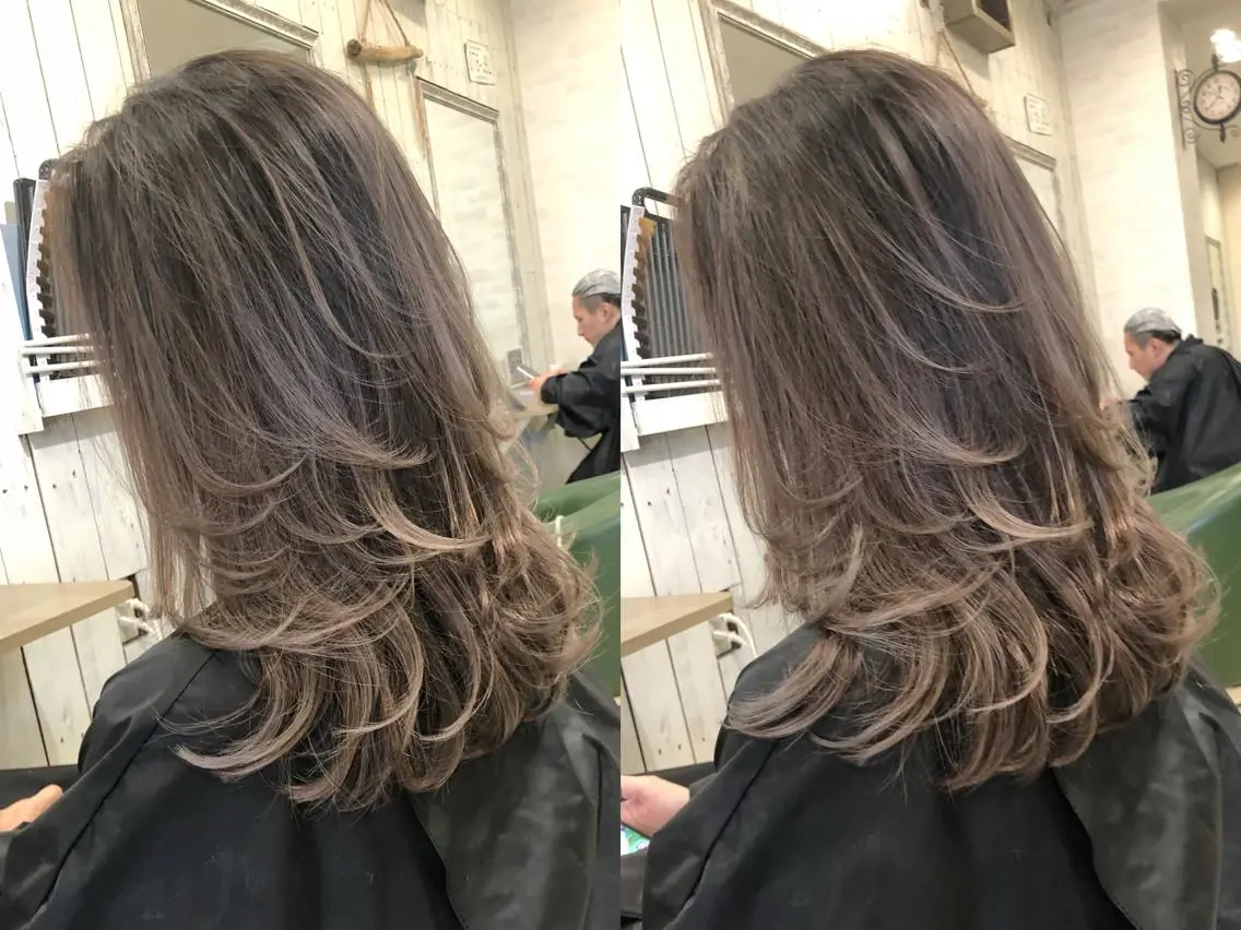 セミロング カット 韓国レイヤー外国人風 透明感カラー髪質改善のヘアスタイル