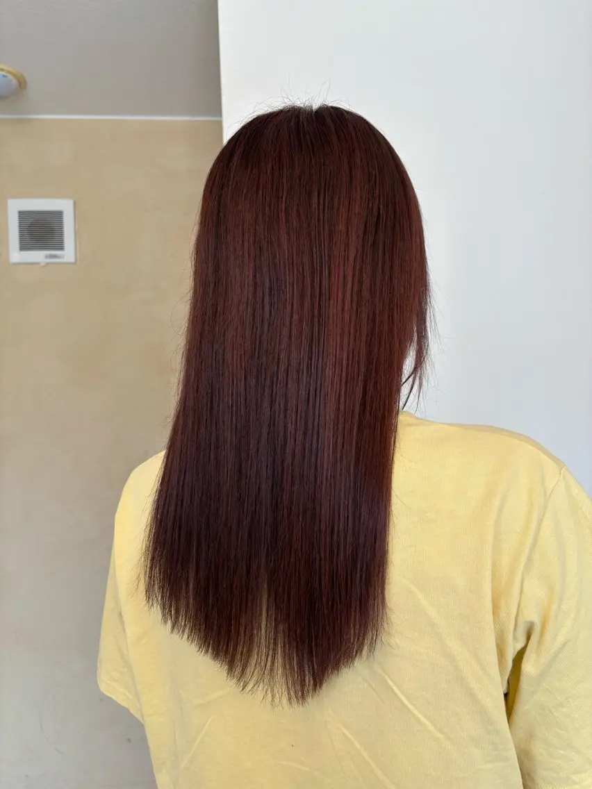 ロング カラー ハイライトカラー レッドカラー ハイライト ヘアカラー 艶カラー／ 夢叶のヘアスタイル
