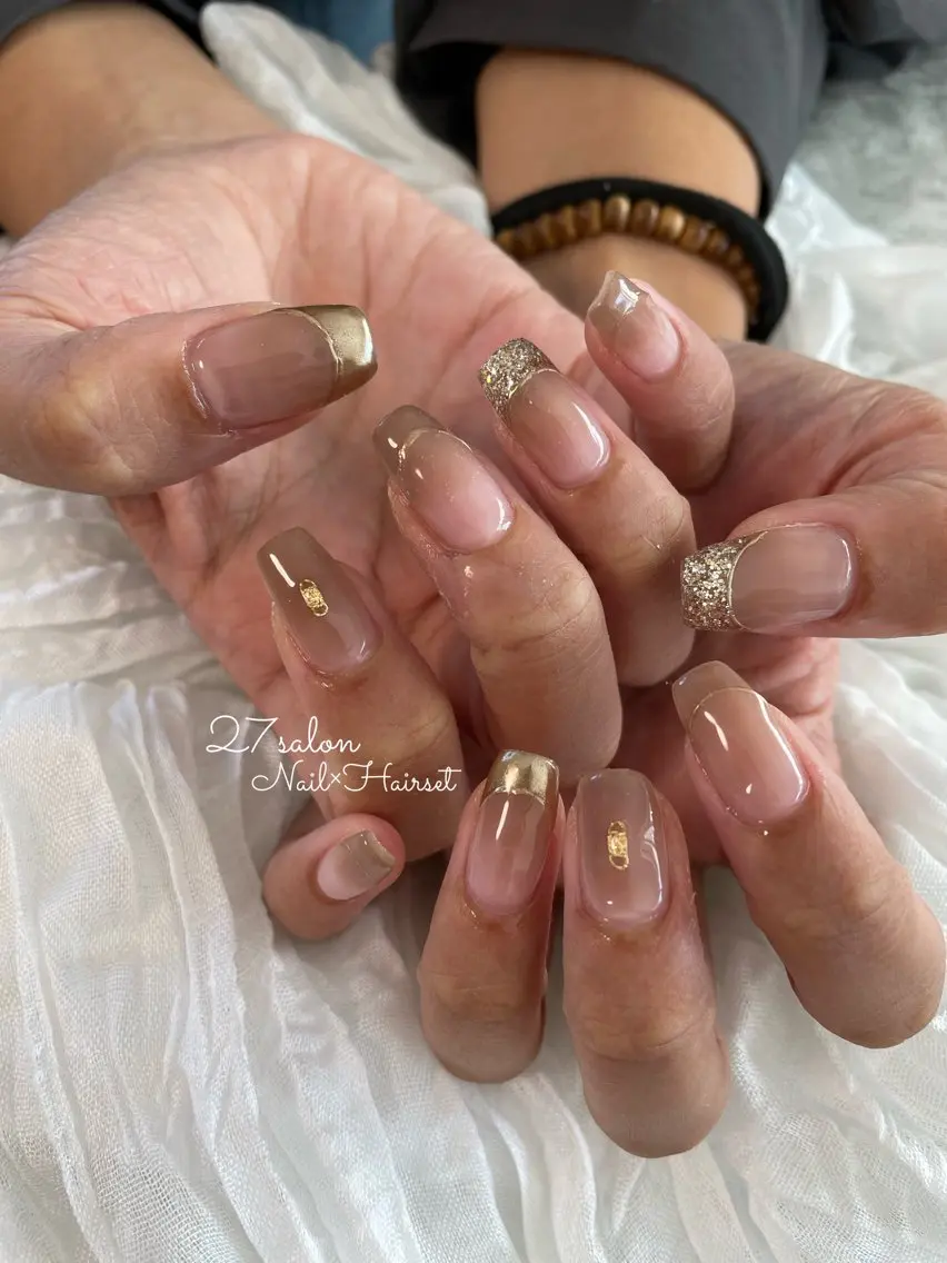 ネイル ブラウン ニュアンスネイル 27salon yuinaのネイルデザイン