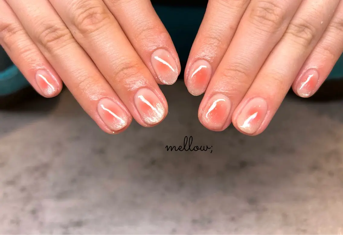 ネイル チークネイル mellow:ｸﾙﾐ ﹡˖˟༝🎀˖˟ ༝のネイルデザイン