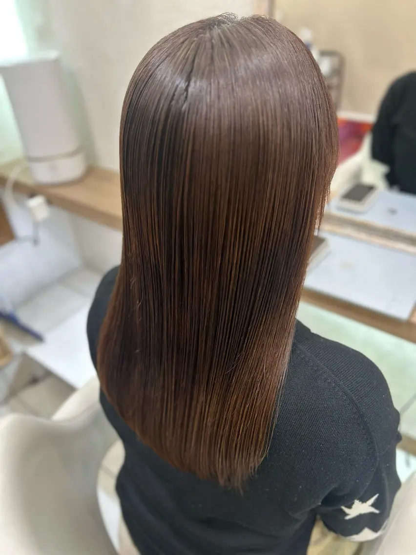 セミロング パーマ カット 縮毛矯正 トリートメント 縮毛矯正/髪質改善/ 艶髪ササキナツミのヘアスタイル