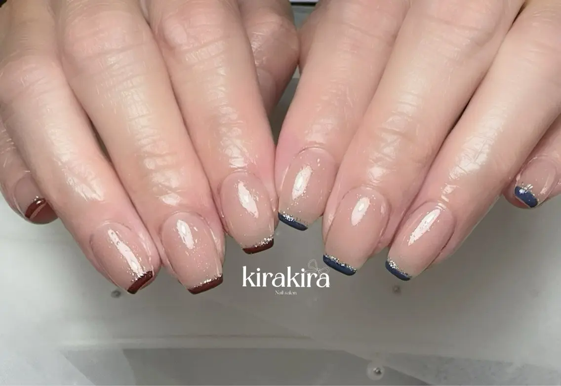 ネイル ドット フレンチネイル ジェルネイル マグネットネイル ニュアンスネイル Kirakira Nail salonのネイルデザイン