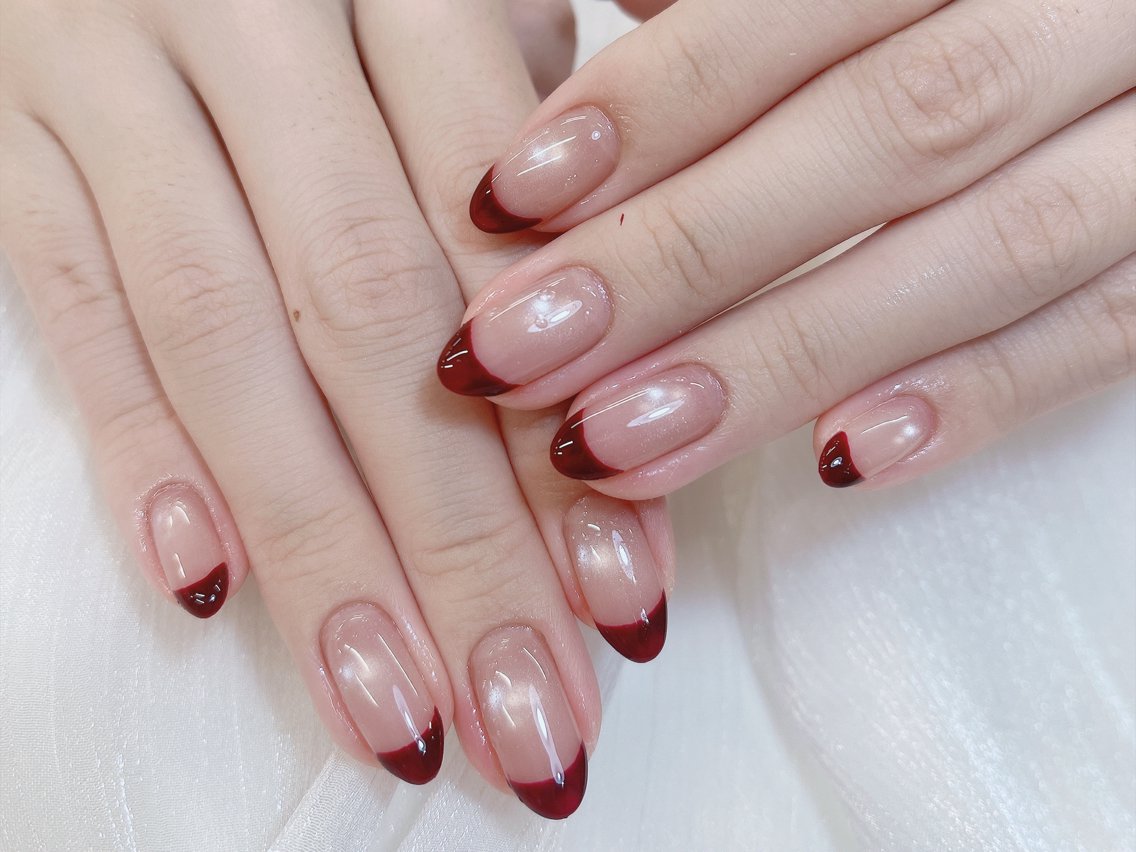 ネイル チークネイル 成人式 フレンチネイル グラデーション 氷ネイル・うるうるネイル ハンドネイル DUO   MI nail salonのネイルデザイン
